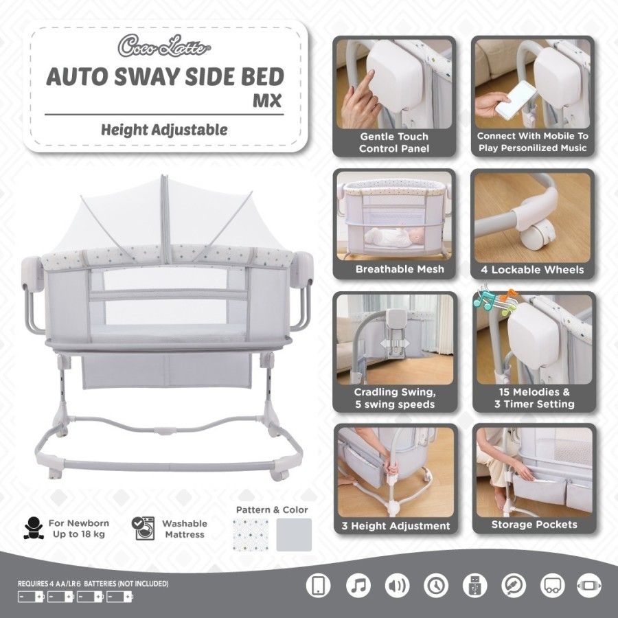 Cocolatte Auto Sway Swing Sidebed MX – Dark Grey 2 Cocolatte Auto Sway Swing Sidebed MX – Dark Grey 2