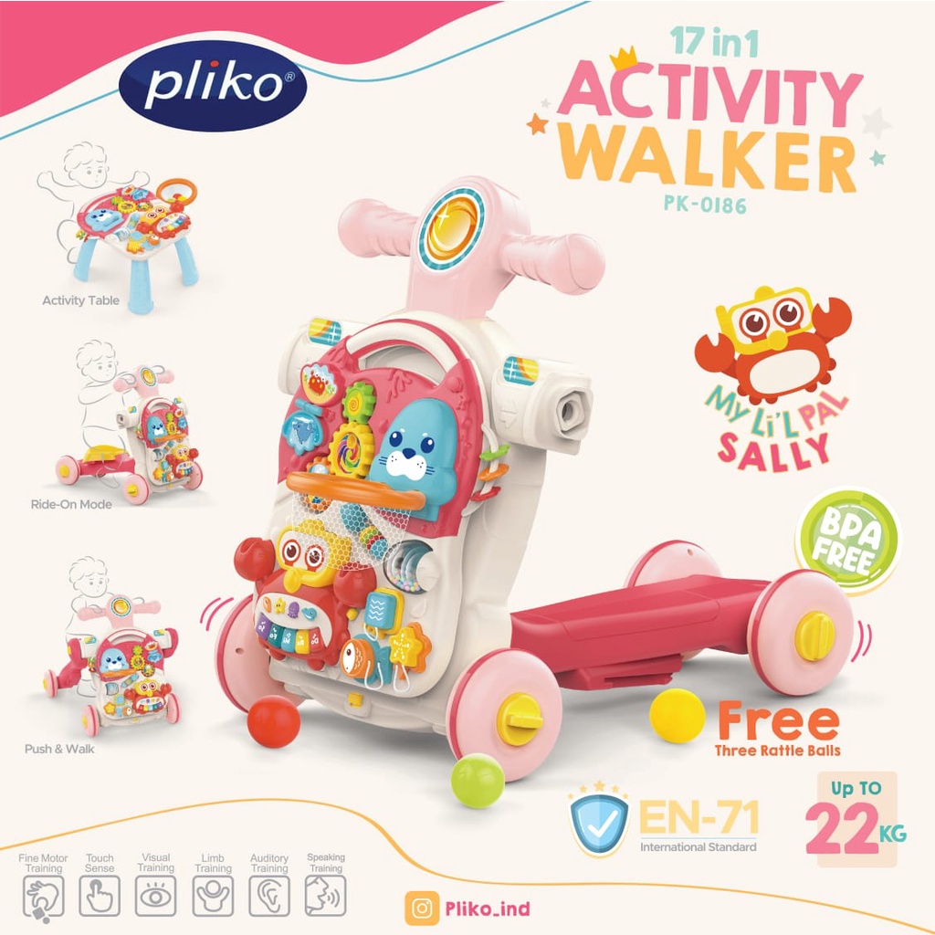 Pliko 17 in 1 Musical Activity Push Walker – Pink