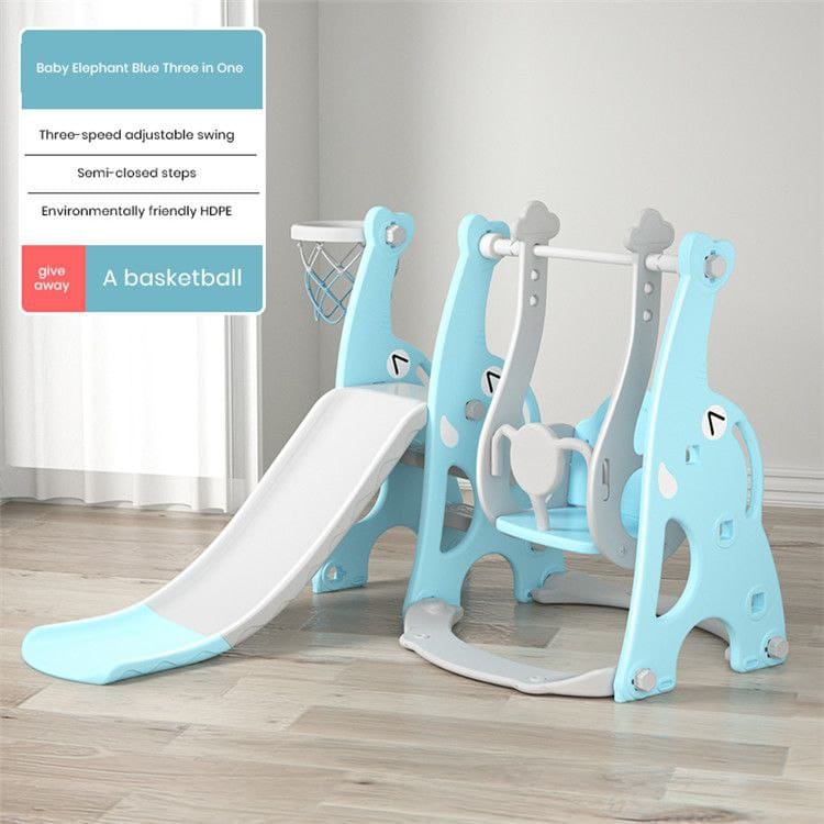 Happy Play Elephant Slide and Swing – Blue